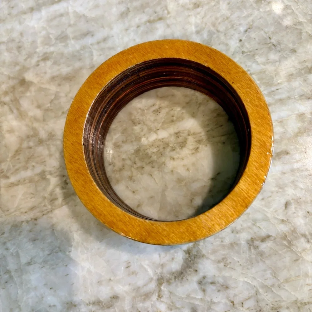 Anthropologie Wooden Checkered Bangle Bracelet in Cream/White & Brown